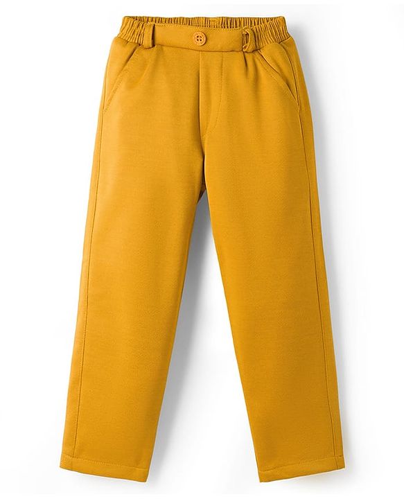 Babyhug Knit Full Sleeves Solid 3 Piece Party Suit With Bow - Mustard