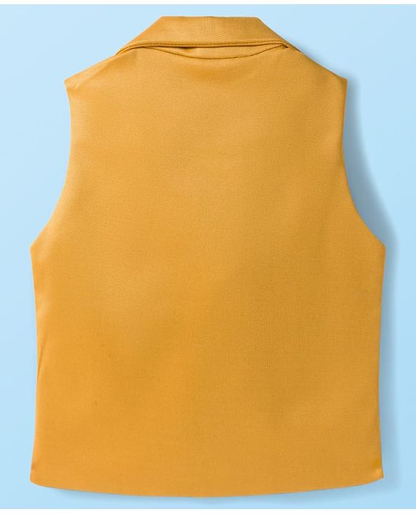 Babyhug Knit Full Sleeves Solid Color 3 Piece Party Suit with Bow - Yellow