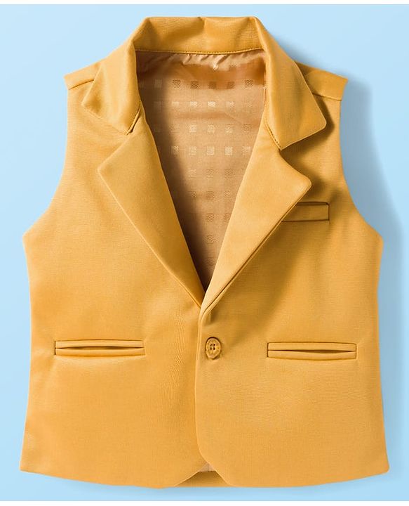 Babyhug Knit Full Sleeves Solid Color 3 Piece Party Suit with Bow - Yellow