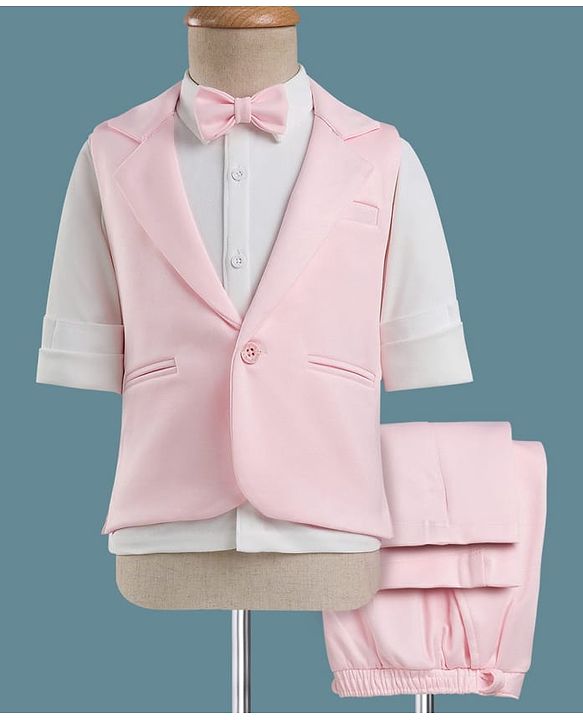 Babyhug Knit Full Sleeves Solid 3 Piece Party Suit - Light Pink
