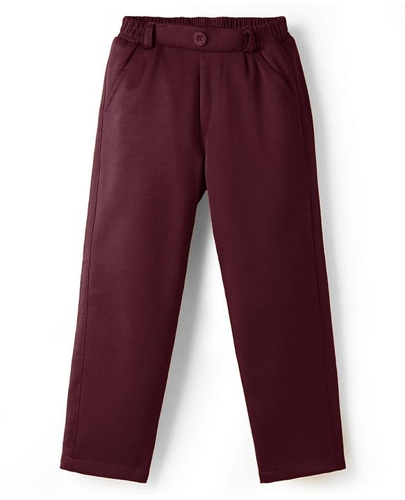 Babyhug Knit Full Sleeves Solid 3 Piece Party Suit With Bow - Wine