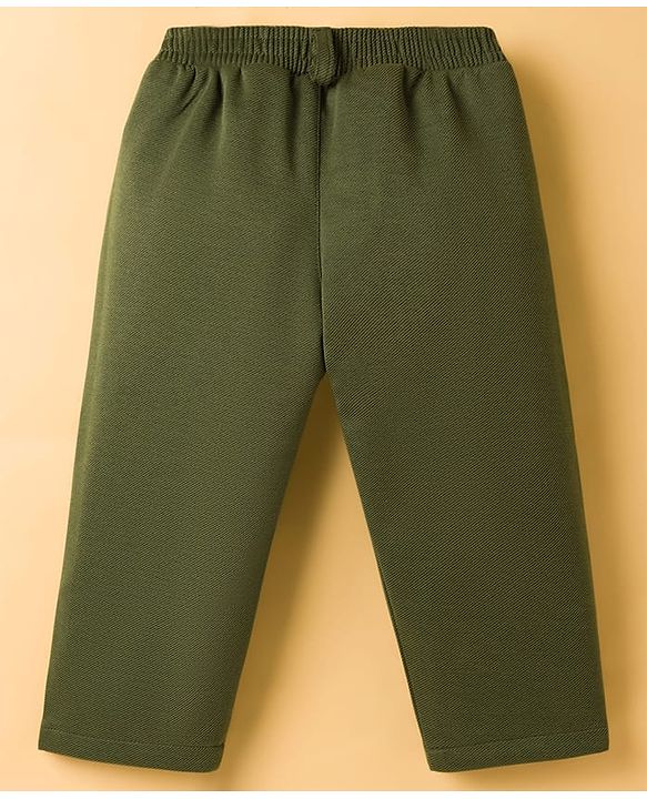 Babyhug Knit Full Sleeves Solid Color 3 Piece Party Suit with Bow - Olive Green & White