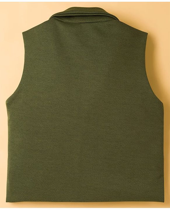 Babyhug Knit Full Sleeves Solid Color 3 Piece Party Suit with Bow - Olive Green & White