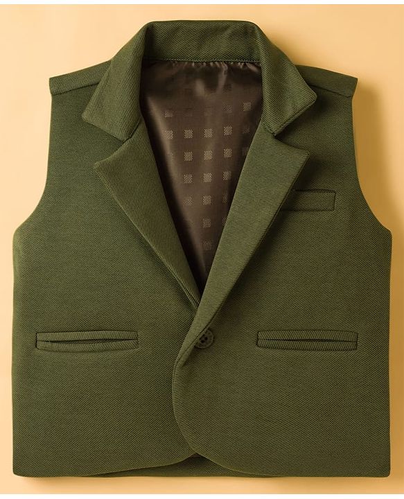 Babyhug Knit Full Sleeves Solid Color 3 Piece Party Suit with Bow - Olive Green & White