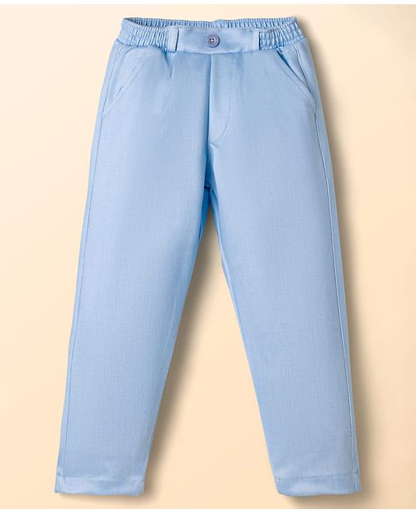 Babyhug Knit Full Sleeves Solid & Striped 3 Piece Party Suit with Bow - Light Blue