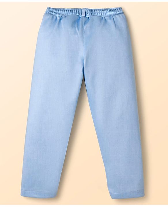 Babyhug Knit Full Sleeves Solid & Striped 3 Piece Party Suit with Bow - Light Blue