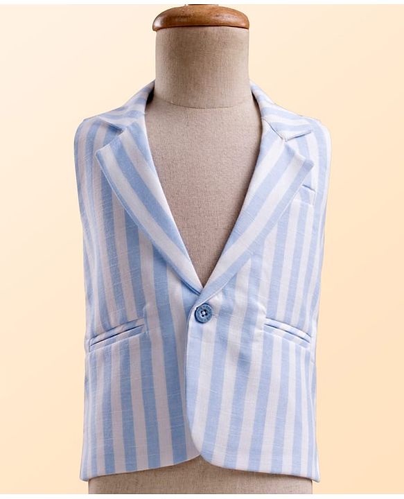 Babyhug Knit Full Sleeves Solid & Striped 3 Piece Party Suit with Bow - Light Blue
