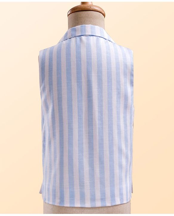 Babyhug Knit Full Sleeves Solid & Striped 3 Piece Party Suit with Bow - Light Blue