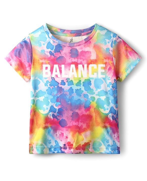 Pine Active  Half Sleeve High Stretch   T-Shirt with Water Colour Effect Text Print - Multicolor