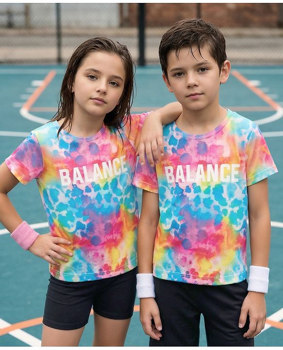 Pine Active  Half Sleeve High Stretch   T-Shirt with Water Colour Effect Text Print - Multicolor