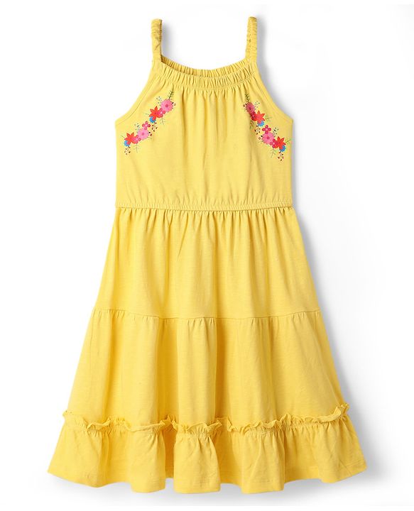 Pine Kids Cotton Knit One Piece Dresses/Frocks with Shoulder Straps and Floral Print Aspen Gold 4-5 Years