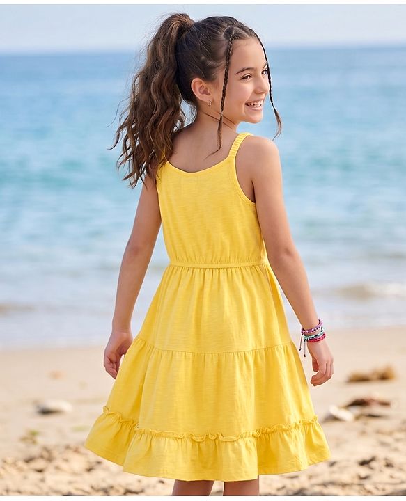 Pine Kids Cotton Knit One Piece Dresses/Frocks with Shoulder Straps and Floral Print Aspen Gold 4-5 Years