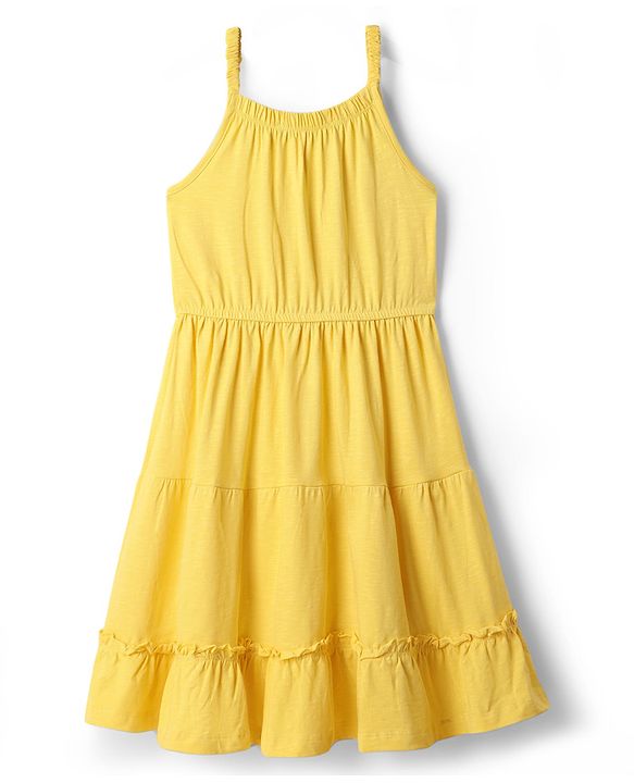 Pine Kids Cotton Knit One Piece Dresses/Frocks with Shoulder Straps and Floral Print Aspen Gold 4-5 Years