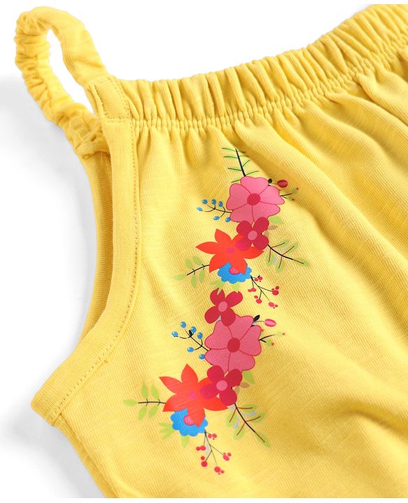 Pine Kids Cotton Knit One Piece Dresses/Frocks with Shoulder Straps and Floral Print Aspen Gold 4-5 Years