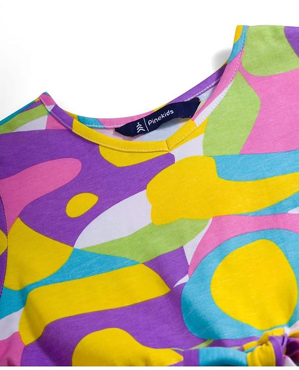 Pine Kids Cotton Knit Half Puffed Sleeves Printed Frock -Multicolor