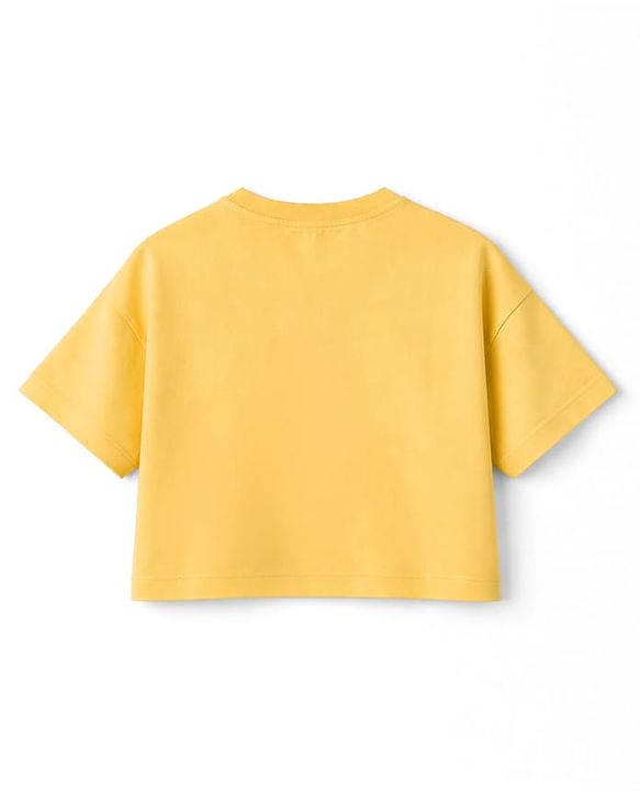 Babyhug Cotton Knit Drop Shoulder Half Sleeves Oversized T-Shirt With Cherry Print - Yellow