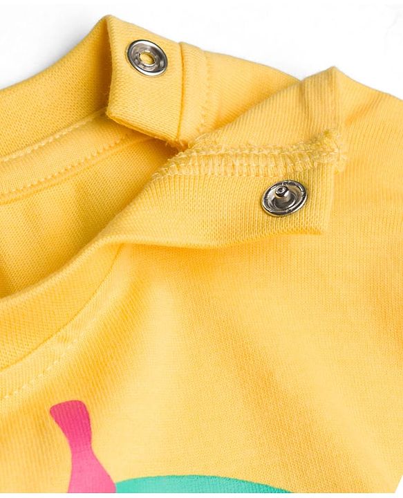 Babyhug Cotton Knit Drop Shoulder Half Sleeves Oversized T-Shirt With Cherry Print - Yellow