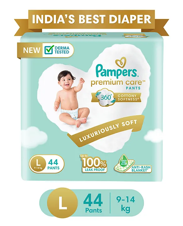 Pampers Premium Care Pants, Large size baby diapers (L), 44 Count, Softest  ever Pampers pants Online in India, Buy at Best Price from  -  2163904