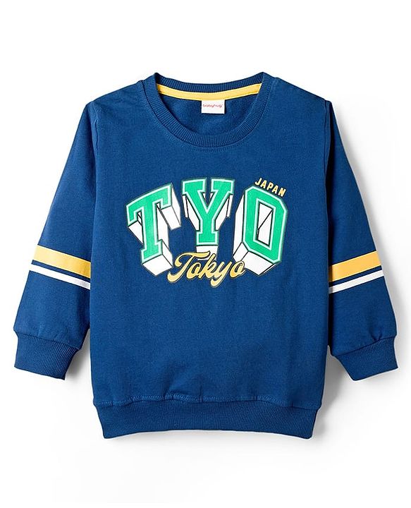 Babyhug Terry Knit Full Sleeves T-Shirt & Trouser Set With Tokyo Print - Blue