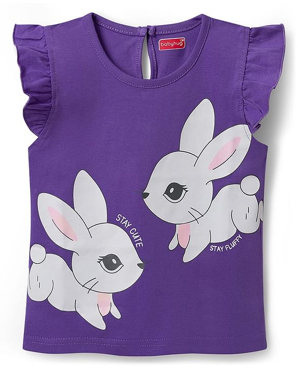 Babyhug Cotton Knit Frill Sleeves T-Shirt With Polka Dot & Floral Print Pack Of 3 - Pink Purple & Yellow