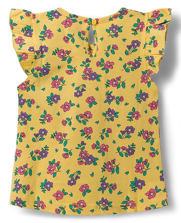 Babyhug Cotton Knit Frill Sleeves T-Shirt With Polka Dot & Floral Print Pack Of 3 - Pink Purple & Yellow