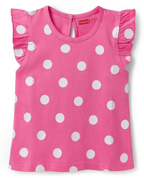 Babyhug Cotton Knit Frill Sleeves T-Shirt With Polka Dot & Floral Print Pack Of 3 - Pink Purple & Yellow