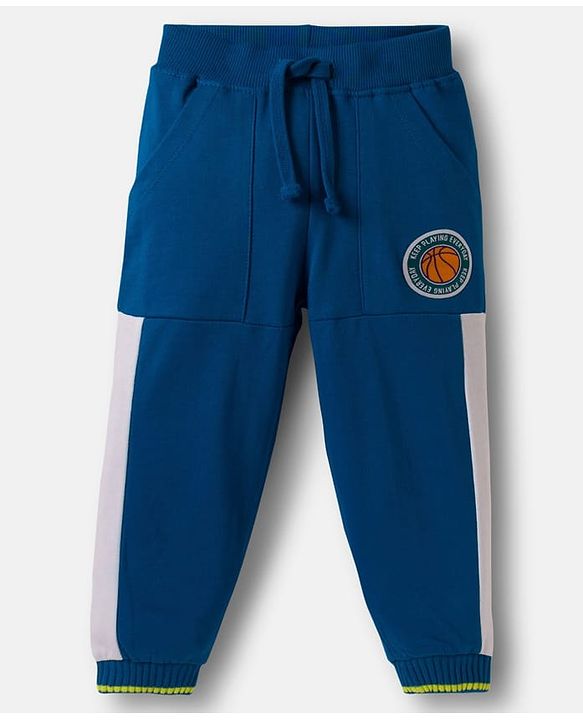 Babyhug Terry Knit Full Sleeves T-Shirt & Lounge Pant Set With Chicago Players Print - Blue