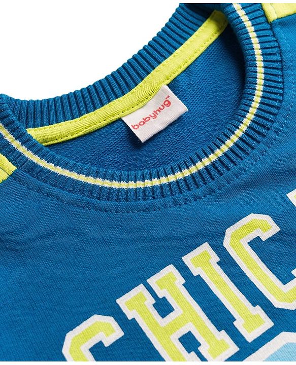 Babyhug Terry Knit Full Sleeves T-Shirt & Lounge Pant Set With Chicago Players Print - Blue