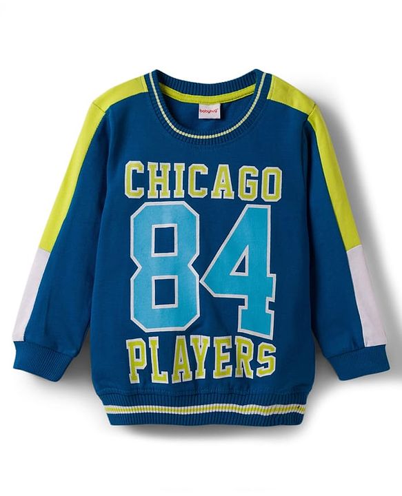 Babyhug Terry Knit Full Sleeves T-Shirt & Lounge Pant Set With Chicago Players Print - Blue