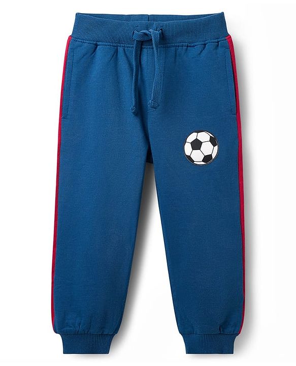 Babyhug Terry Knit Full Sleeves Hooded Sweatjacket & Lounge Pant Set With Forever Chicago Print - Maroon & Blue