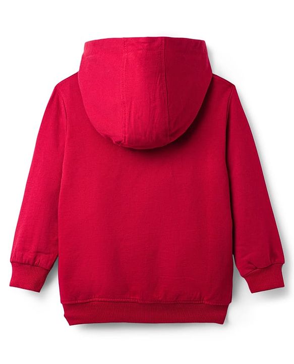 Babyhug Terry Knit Full Sleeves Hooded Sweatjacket & Lounge Pant Set With Forever Chicago Print - Maroon & Blue