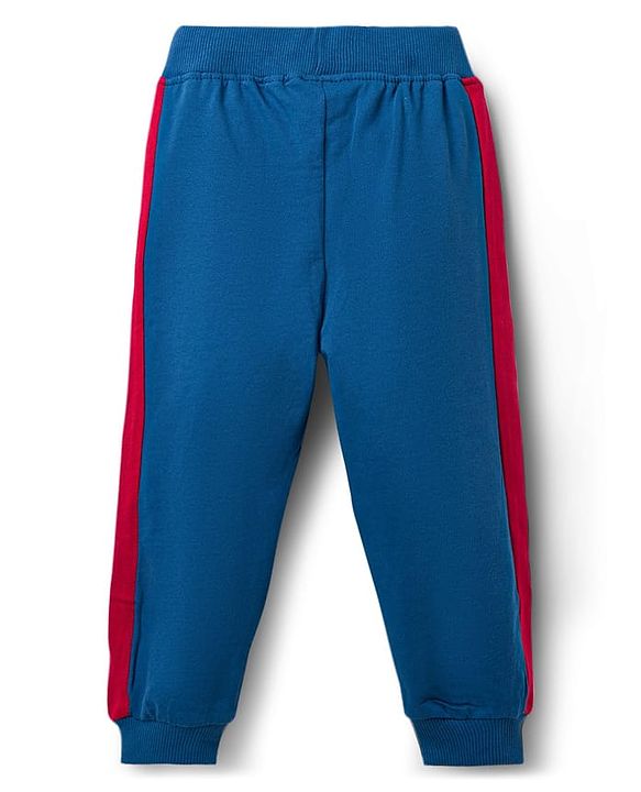 Babyhug Terry Knit Full Sleeves Hooded Sweatjacket & Lounge Pant Set With Forever Chicago Print - Maroon & Blue