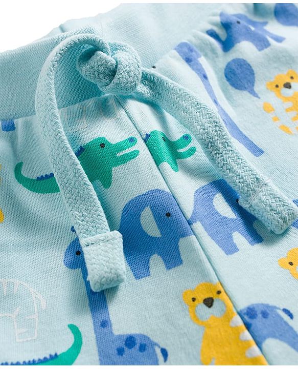 Babyhug Single Jersey Knit Full Length Lounge Pant With Jungle Theme Print - Blue