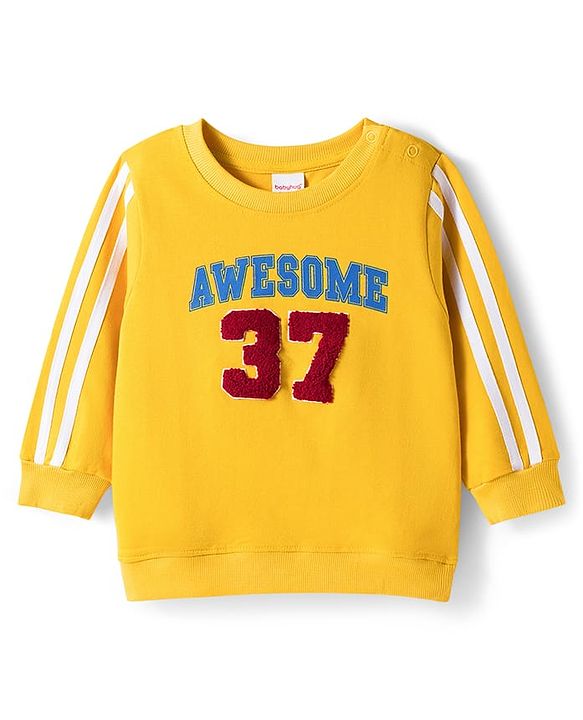 Babyhug Terry Knit Full Sleeves T-Shirt & Denim Jeans Set with Awesome Print - Yellow & Blue