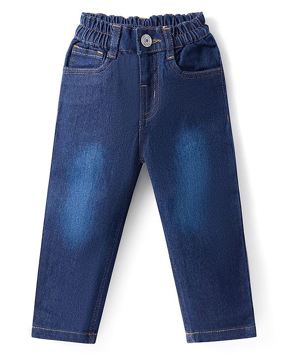 Babyhug Terry Knit Full Sleeves T-Shirt & Denim Jeans Set with Awesome Print - Yellow & Blue