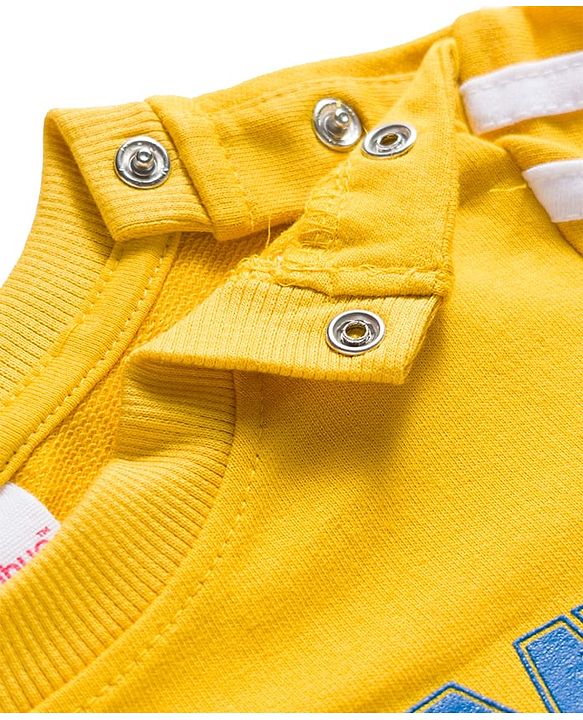 Babyhug Terry Knit Full Sleeves T-Shirt & Denim Jeans Set with Awesome Print - Yellow & Blue