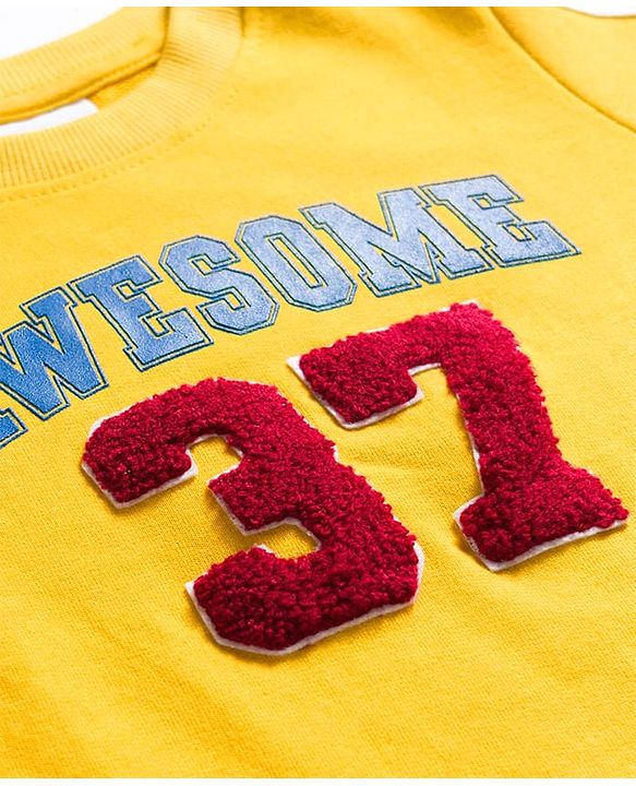 Babyhug Terry Knit Full Sleeves T-Shirt & Denim Jeans Set with Awesome Print - Yellow & Blue