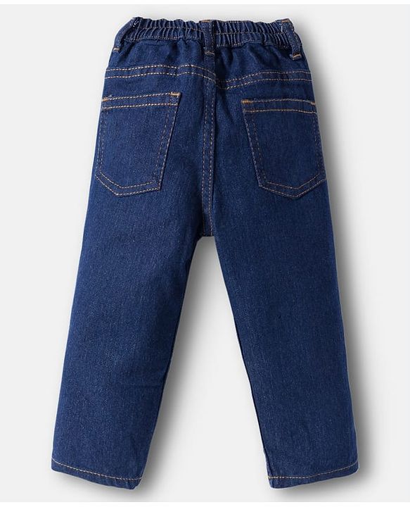Babyhug Terry Knit Full Sleeves Striped T-Shirt & Denim Jeans Set with Patch Detailing -Blue