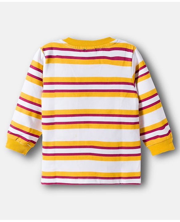 Babyhug Terry Knit Full Sleeves Striped T-Shirt & Denim Jeans Set with Patch Detailing -Blue