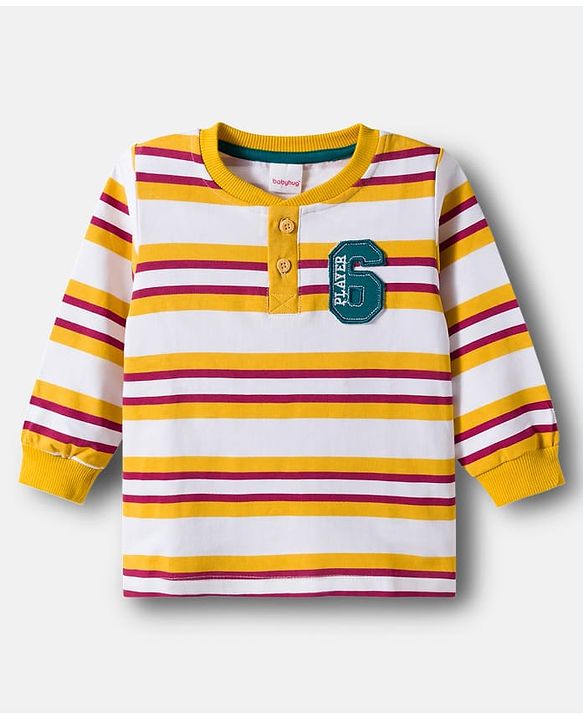 Babyhug Terry Knit Full Sleeves Striped T-Shirt & Denim Jeans Set with Patch Detailing -Blue
