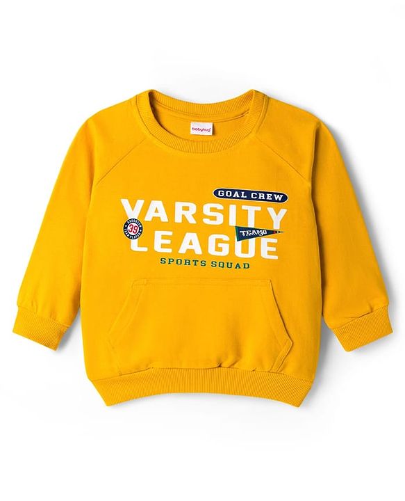 Babyhug Terry Knit Full Raglan Sleeves T-Shirt & Denim Jeans Set With Text Print - Yellow & Blue