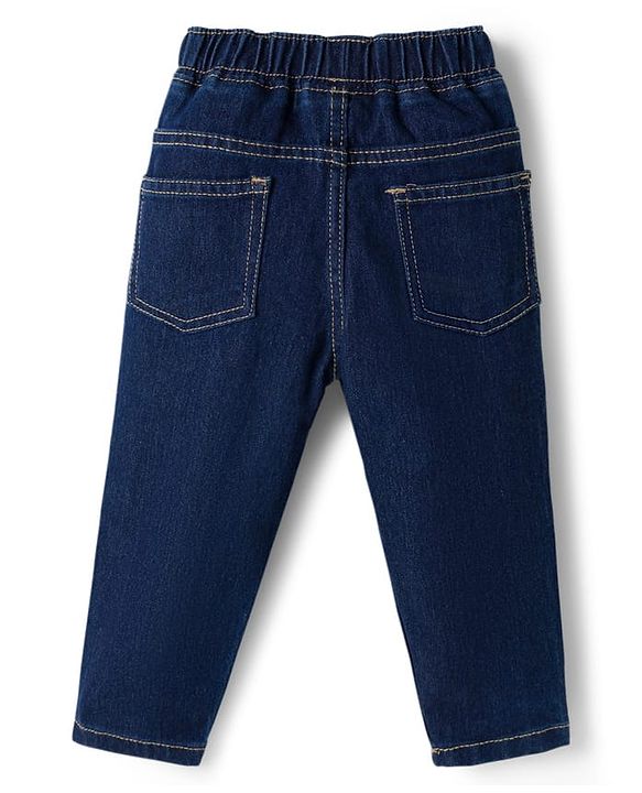 Babyhug Terry Knit Full Raglan Sleeves T-Shirt & Denim Jeans Set With Text Print - Yellow & Blue