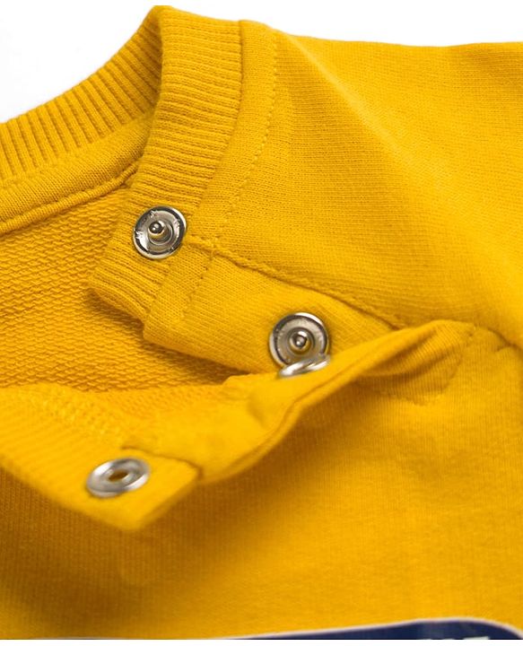 Babyhug Terry Knit Full Raglan Sleeves T-Shirt & Denim Jeans Set With Text Print - Yellow & Blue