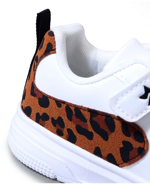 Cute Walk by Babyhug Velcro Closure Sneaker Shoes With Leopard Print - White
