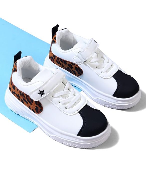 Cute Walk by Babyhug Velcro Closure Sneaker Shoes With Leopard Print - White