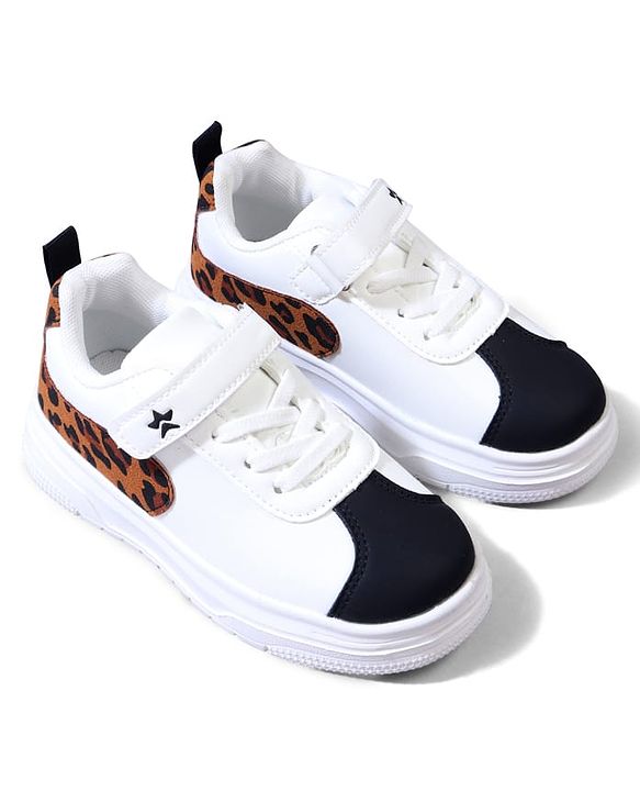 Cute Walk by Babyhug Velcro Closure Sneaker Shoes With Leopard Print - White