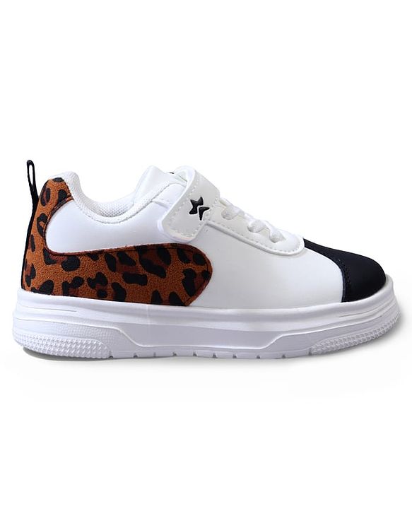 Cute Walk by Babyhug Velcro Closure Sneaker Shoes With Leopard Print - White