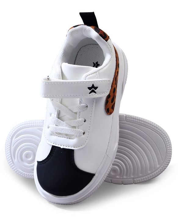 Cute Walk by Babyhug Velcro Closure Sneaker Shoes With Leopard Print - White