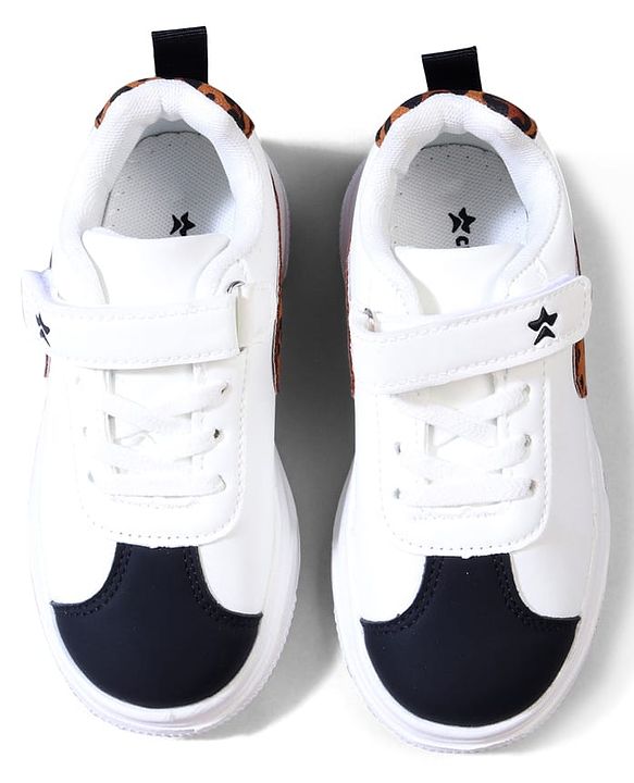 Cute Walk by Babyhug Velcro Closure Sneaker Shoes With Leopard Print - White