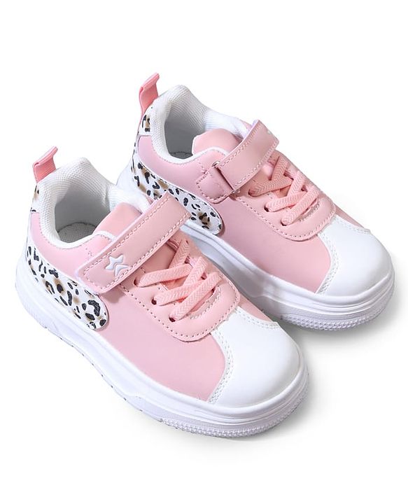 Cute Walk by Babyhug Velcro Closure Sneaker Shoes With Leopard Print - White